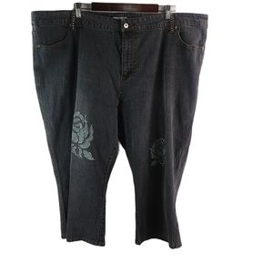 Jamie Nicole 30W Roses Black Capri Jeans Plus